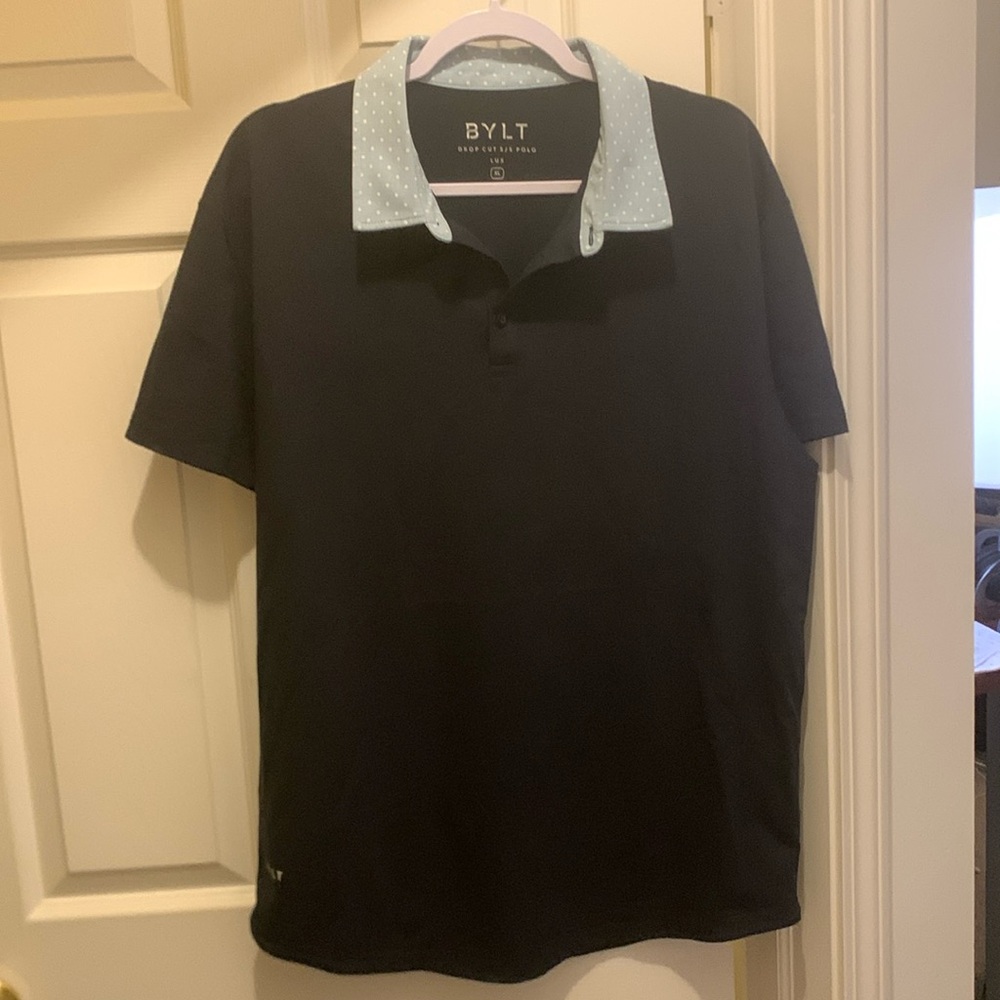 BYLT Basics Charcoal Polo with Light Gray Collar